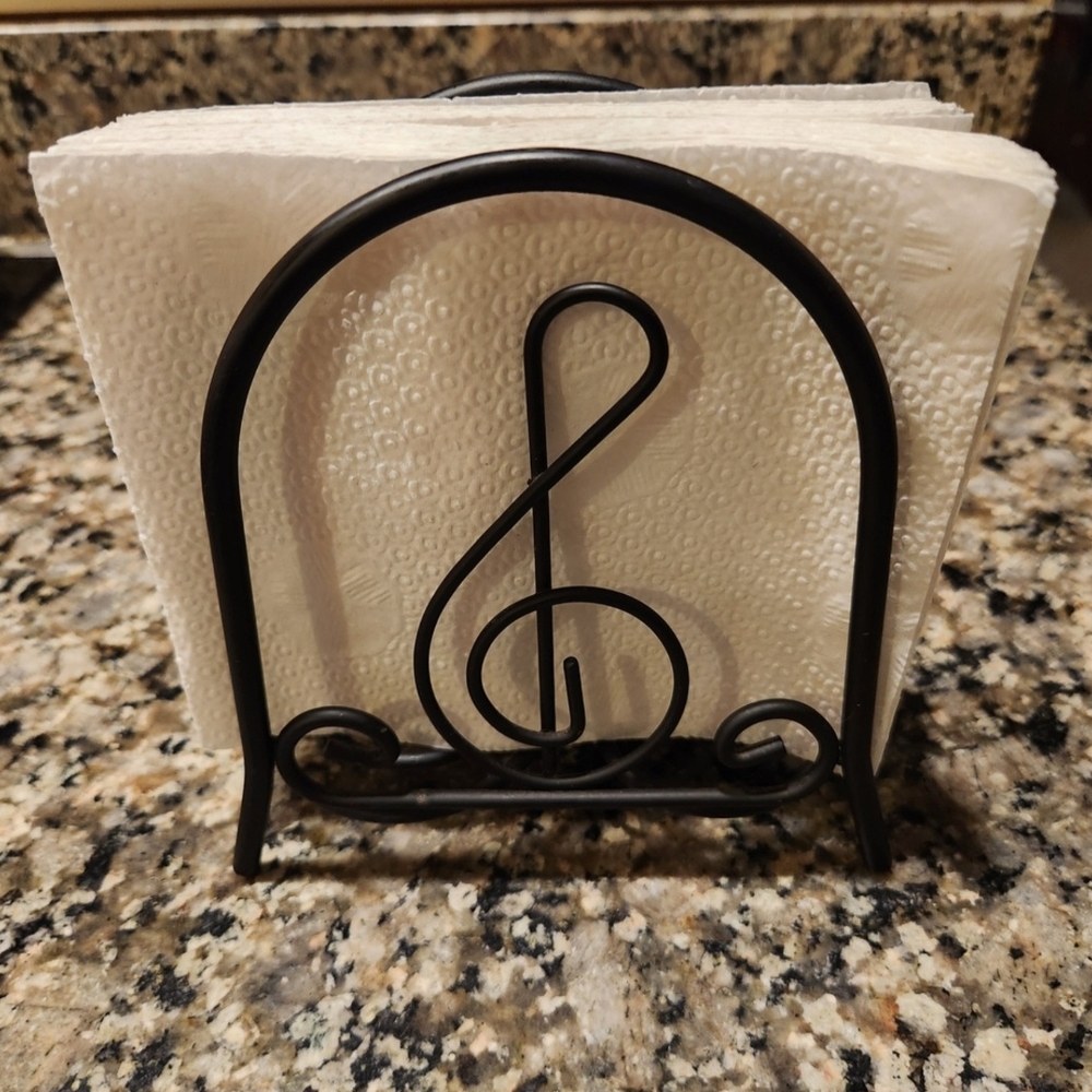 Double Sided Wrought Iron Black Metal Napkin Holder With Musical Note Design